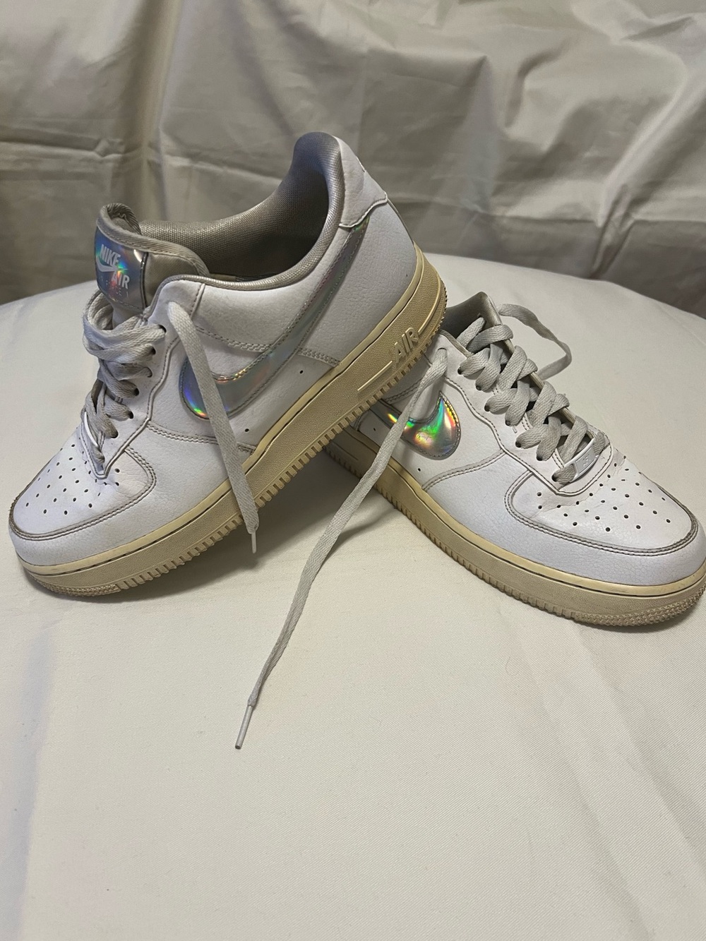 Nike AF1’s Women's Low-Top Sneakers — White with Iridescent Swoosh CJ1646-100